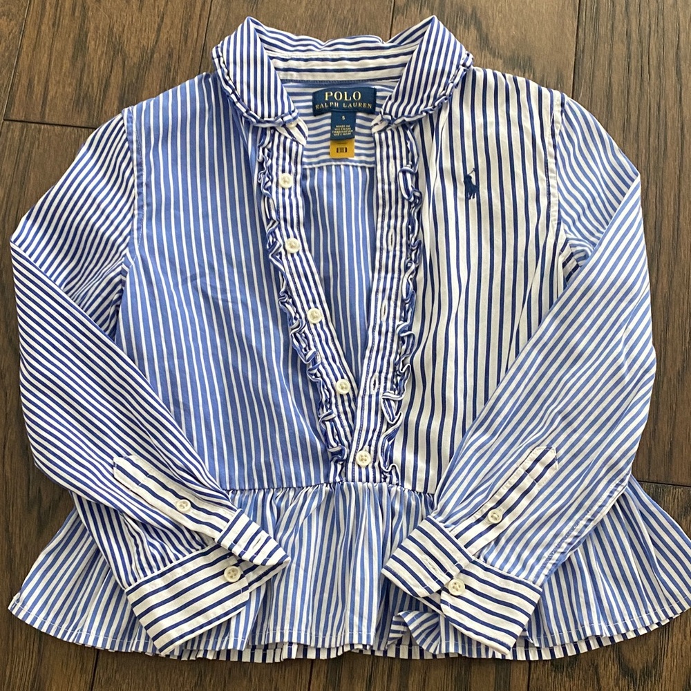 Polo by Ralph Lauren Kids Blue and White Striped Button Down Shirt